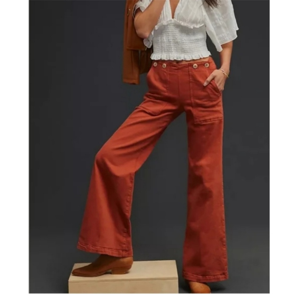 Pilcro Wide Leg Cargo Pants in Rust - Picture 2 of 13